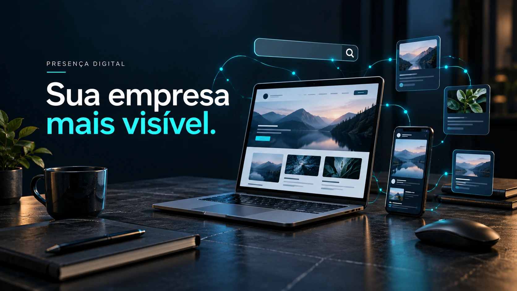 Presença digital: site e canais digitais conectados.